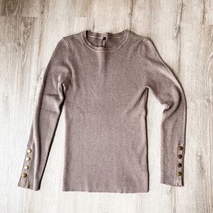 Knit Crew Neck Button Sleeve Sweater